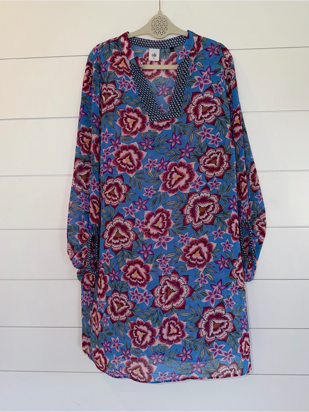 Cabi Primrose Dress XL Sheer Chiffon Floral Tunic Swim Beach Coverup Boho 5612